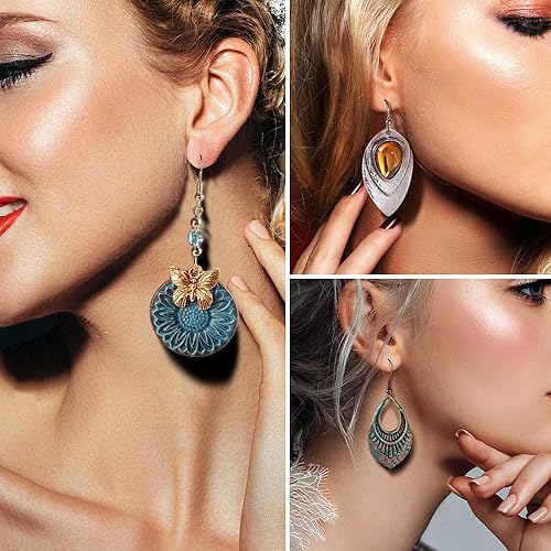 Miniatura 3 de Juego de 12 pares de aretes colgantes vintage de cristal turquesa para mujer, aretes de aro con circonita cúbica, aretes de aro para regalo de