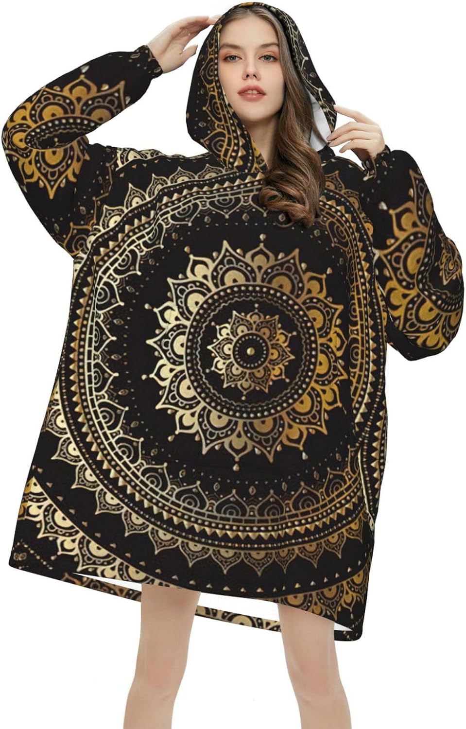 Mandalaprint Oversized Hoodie Blanket, Super Soft Warm Comfortable Hoodie, Wearable Blanket Adult