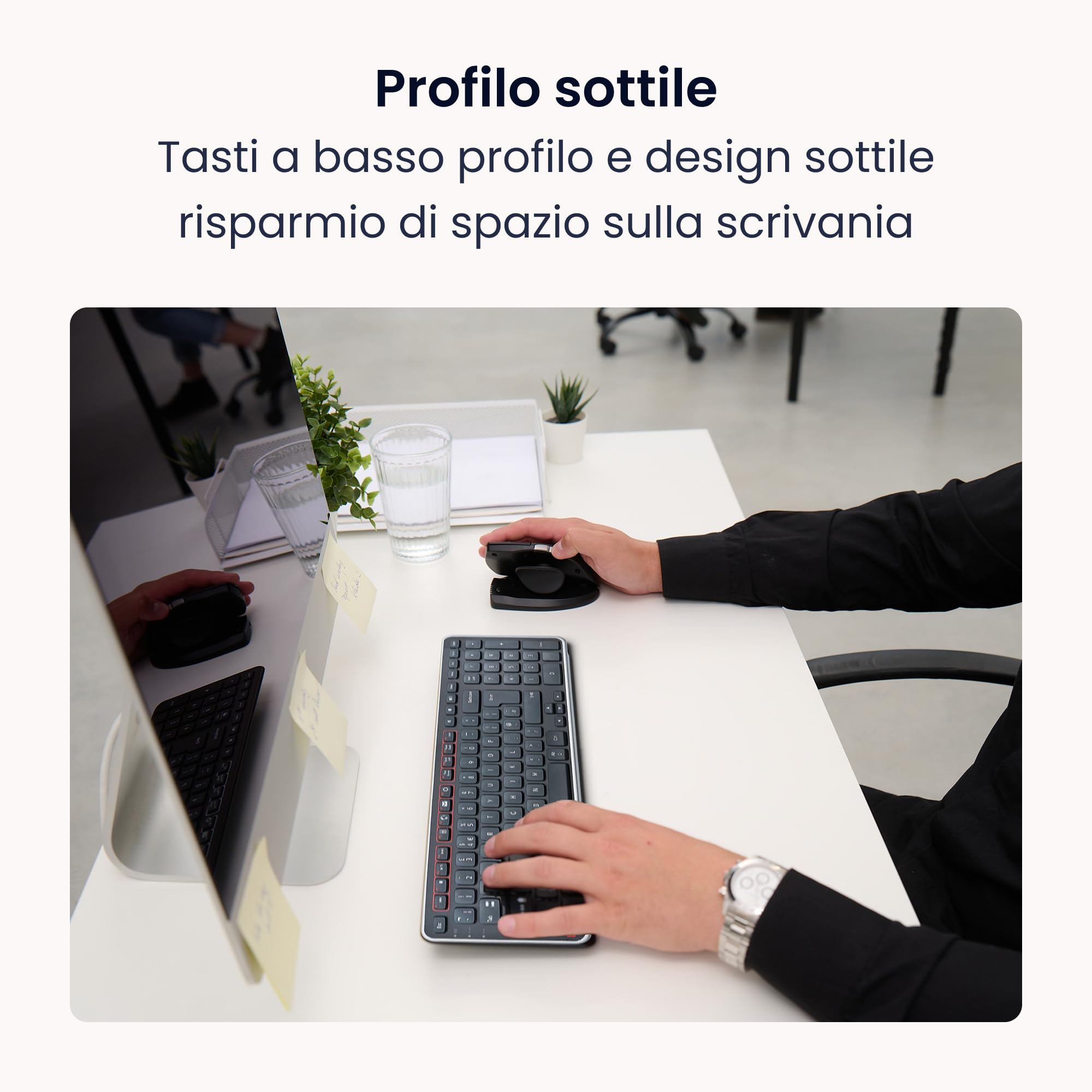 Contour Balance Keyboard | Tastiera wireless con ricevitore Bluetooth | Layout USA | Super sottile | Ergonomica | Tastierino numerico + tasti multimediali | Casa e ufficio | Per Windows e Mac