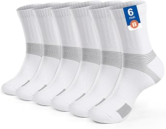 Cushioned Sports Crew Socks for Men Women Comression Moisture-wicking Anti blister Athletic Training Socks Tennis Padel Badminton Gym Hiking Cricket 6-pack
