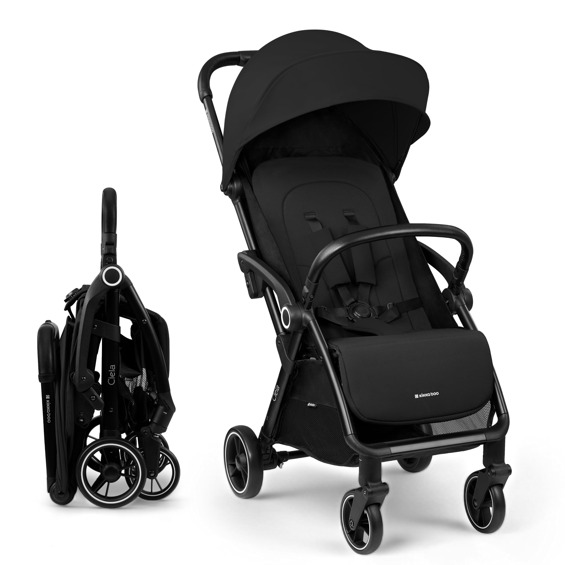 KikkaBoo Poussette Canne Compacte CIELA, Bébé jusqu’à 22 kg, Ultra Légère, Pliage Automatique, Noir