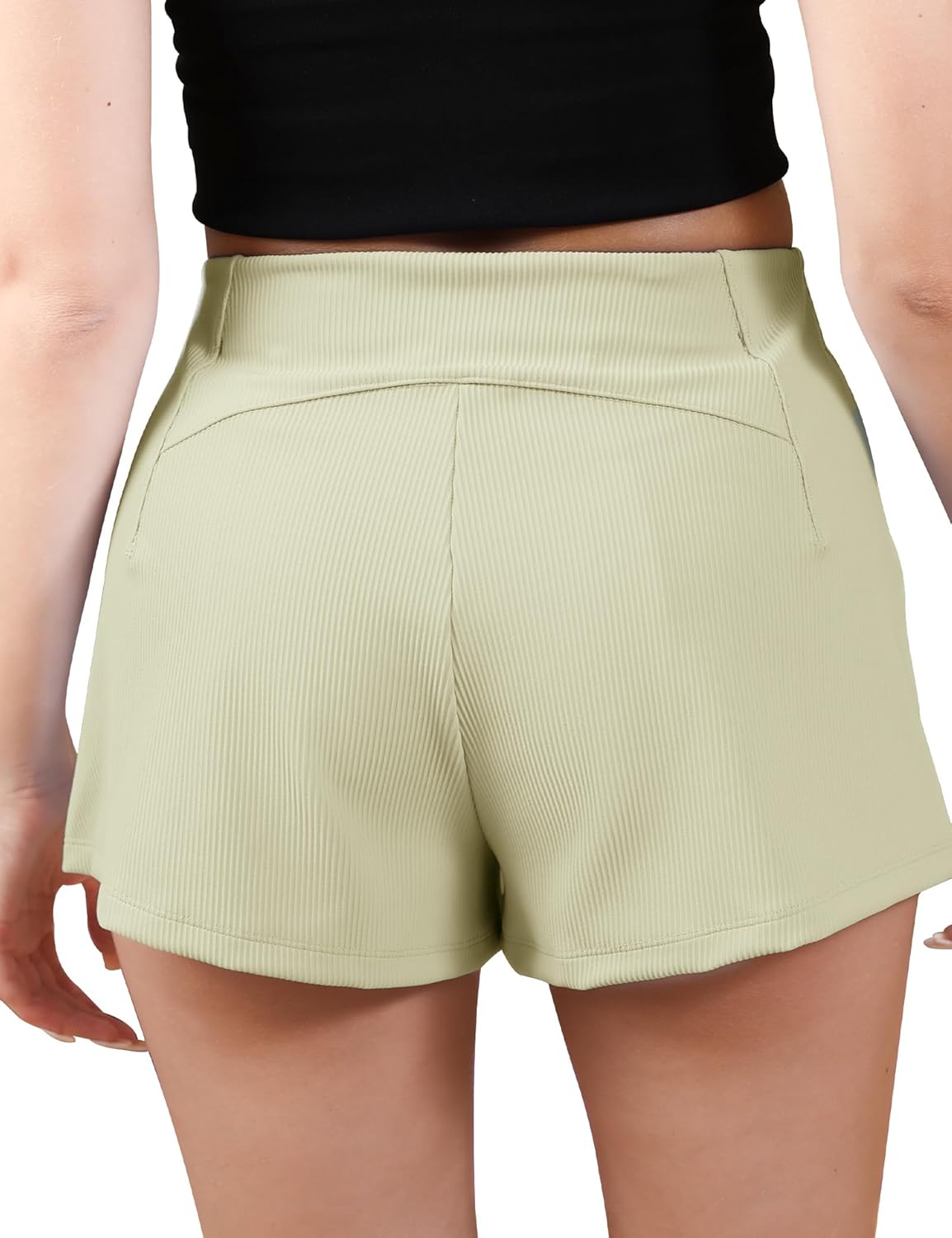 Homma Mid-Rise Casual Shorts for Women with Pockets 2024 Summer Trendy Shorts Elastic Waist Ribbed Shorts - Image 3