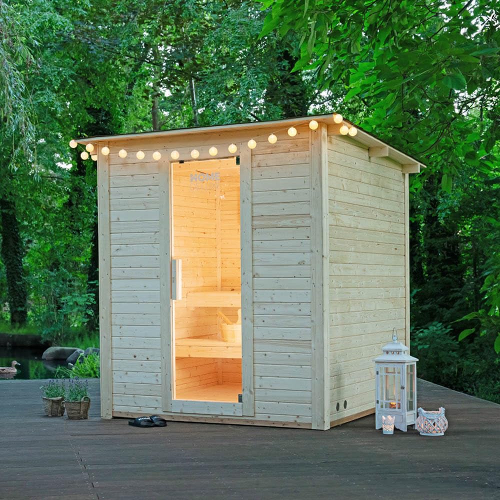 Home Deluxe - Sauna extérieur TALO L - pour 4 Personnes - Dimensions : 221 x 217 x 221 cm, Bois : épicéa - poêle et Accessoires pour Sauna Inclus I Sauna de Jardin, Sauna extérieur, Sauna