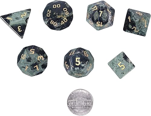 Miniatura 2 de rockcloud Kambaba Jasper DND - Juego de 7 dados poliédricos hechos a mano con piedra de cristal curativo con caja de dados para juegos de mesa RPG