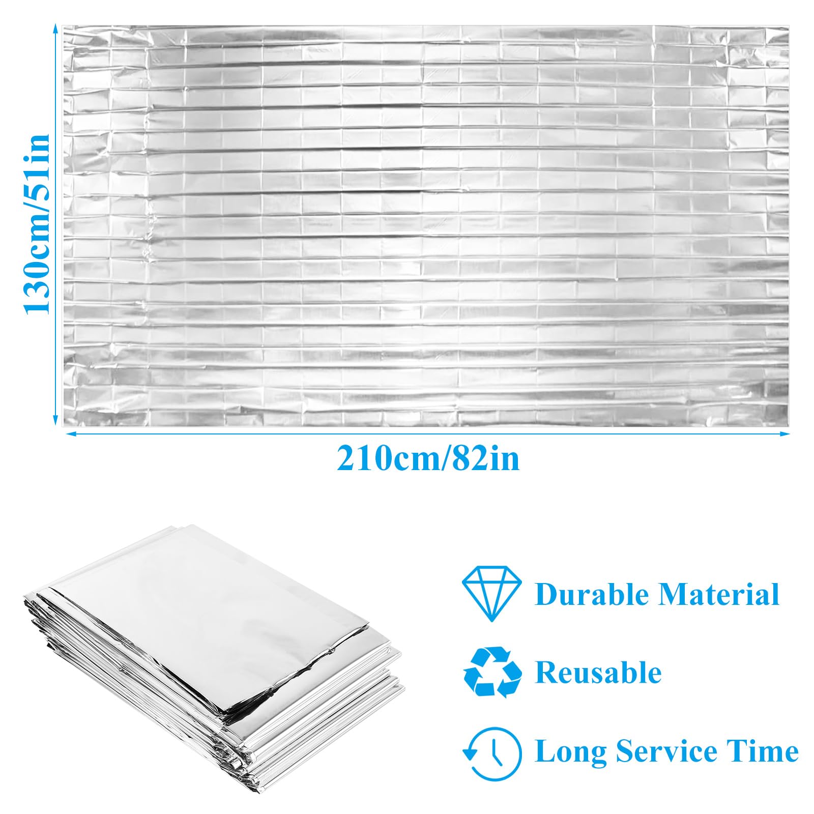 YOUNTHYE Paquete de 40 mantas de emergencia, 130 x 210 cm, manta de supervivencia empaquetada individualmente, mantas térmicas reflectantes de aluminio, para exteriores, supervivencia, senderismo