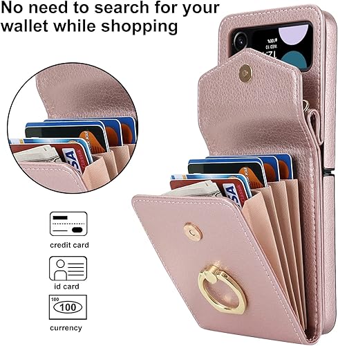 Miniatura 4 de Asuwish Funda para teléfono Samsung Galaxy Z Flip 3 5G 2021 con anillo de bloqueo RFID, correa cruzada para muñeca, soporte para tarjeta de crédito,