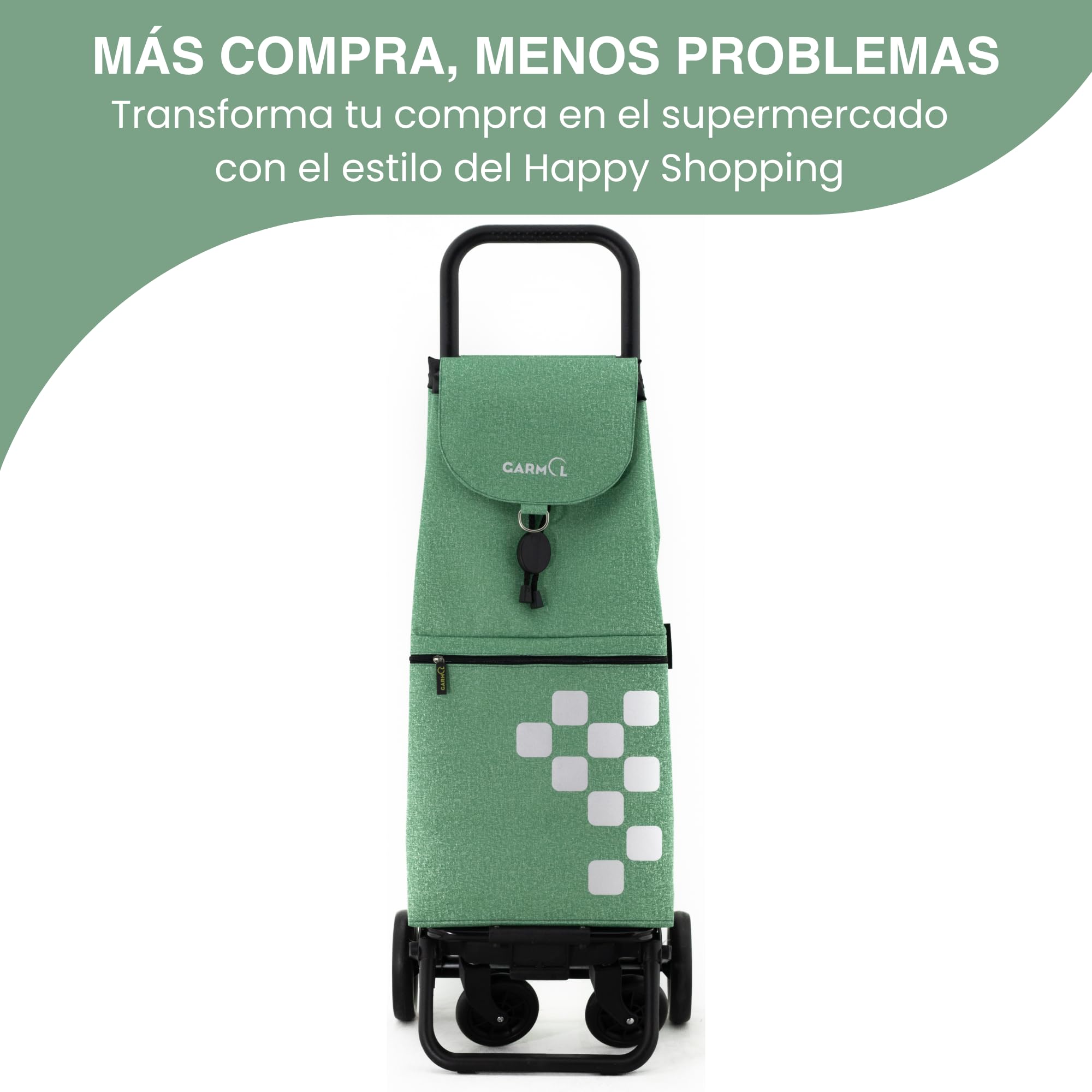 GARMOL Carro de la Compra Plegable 55L Carro de Compra 4 Ruedas Gran Capacidad Plegable con 2 Fijas y 2 Giratorias | Carrito Color Verde