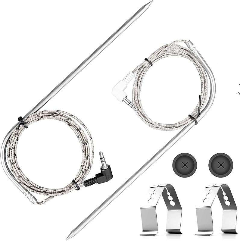 Thermometer Meat Probes for Traeger Temperature Probe Clip Grommets Wood Pellet Smoker Grill Replacement Parts BAC431 Black & White 3.5mm-Plug BBQ Accessories