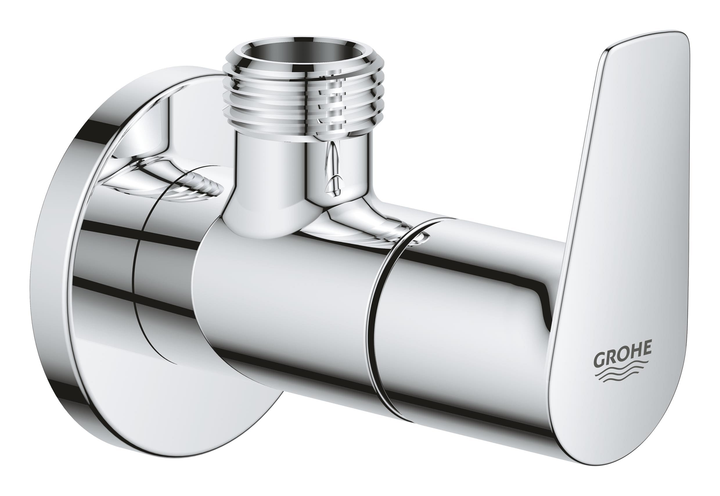 GROHE BauEdge Shut-Off Angle Valve 1/2" (Outlet Thread 1/2 Inch, Head Part 3/8 Inch, Screw Connection, Metal Lever), Chrome, 22009001
