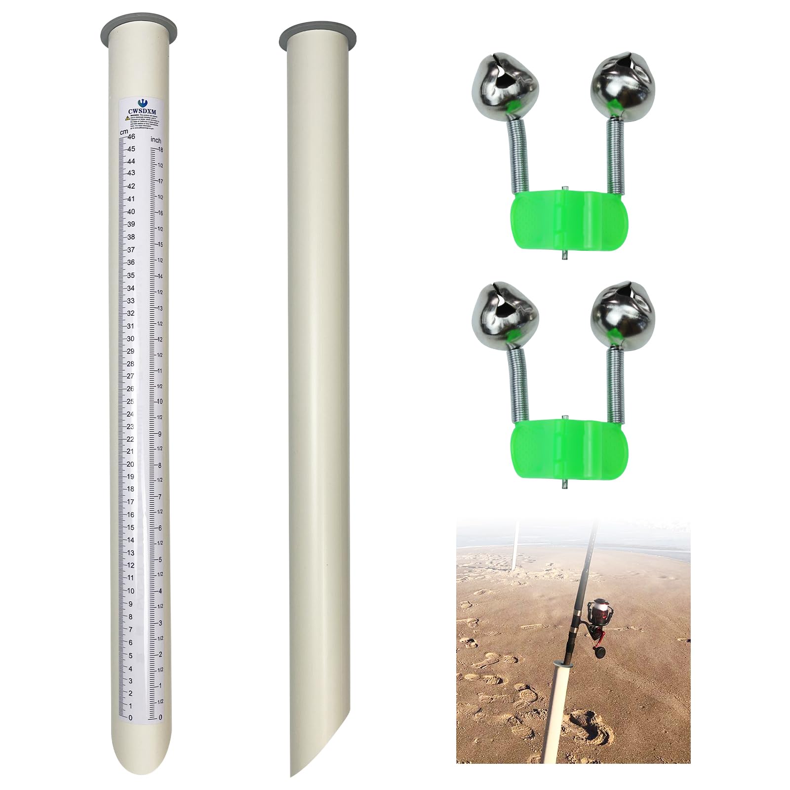 2pcs PVC Fishing Rod Holders, 23'' Tubular Beach Sand Spike for Surf Fishing, 2pcs Alarm Bells for Beaches, Rivers and Sandy Beaches : Sports & Outdoors