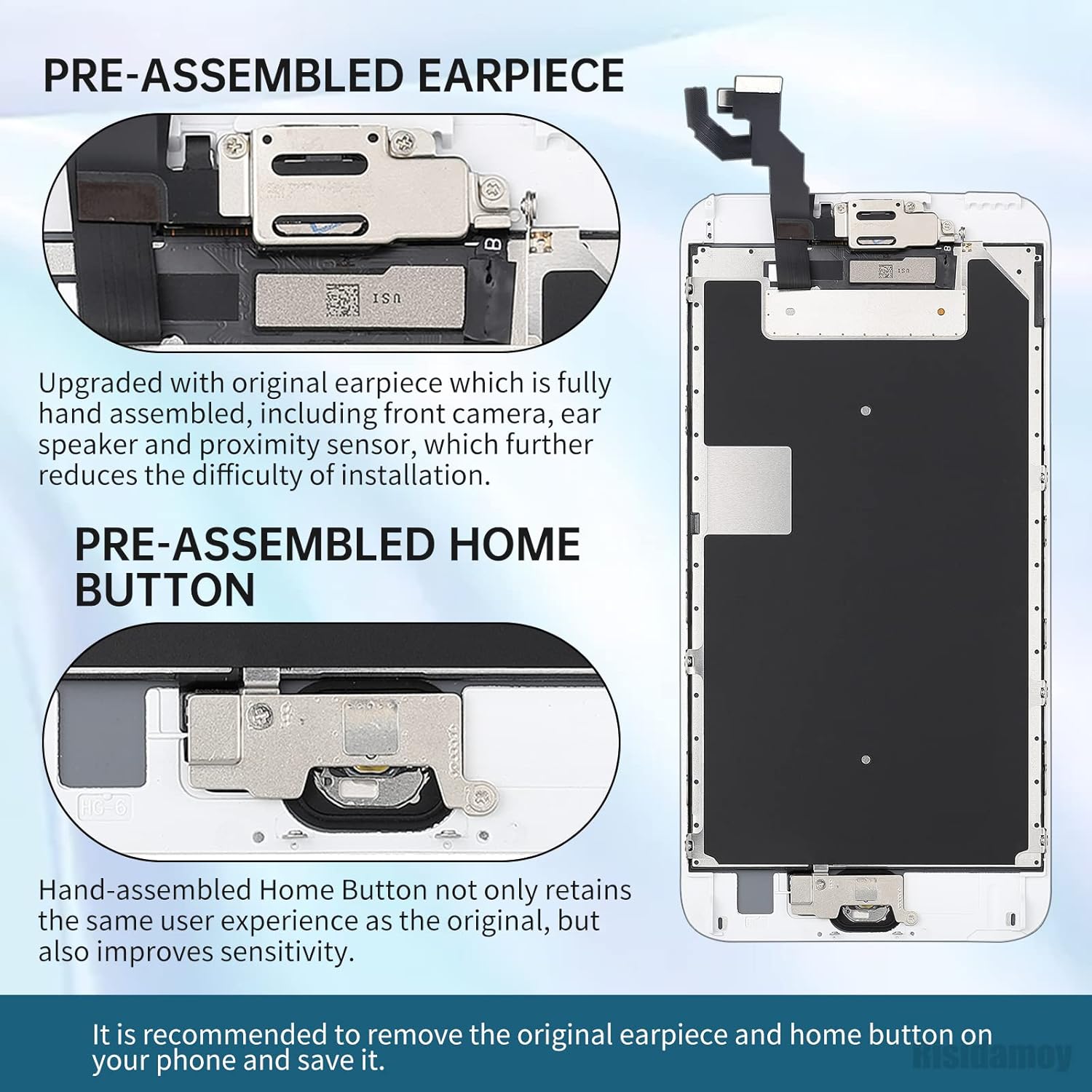 for iPhone 6S Plus Screen Replacement with Home Button 5.5" White Full Assembly 6splus 3D Touch LCD Display Digitizer Fix Tools with Front Camera Speaker Sensor Glass Repair Kit A1634 A1687