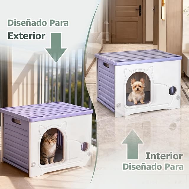 Foto 5 de 6 de PETCUTE Caseta para Gatos de Plástico para Uso en Interiores y Exteriores,Apilable,Refugio para Gatos…