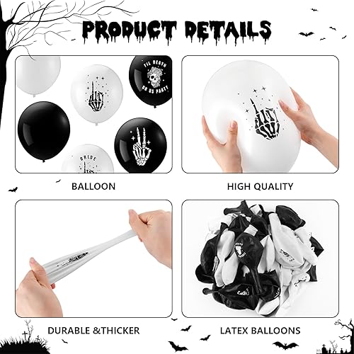 Miniatura 3 de Norme 60 globos de látex de novia o troquel, decoraciones de despedida de soltera en blanco y negro, calavera hasta la muerte, decoración de globos