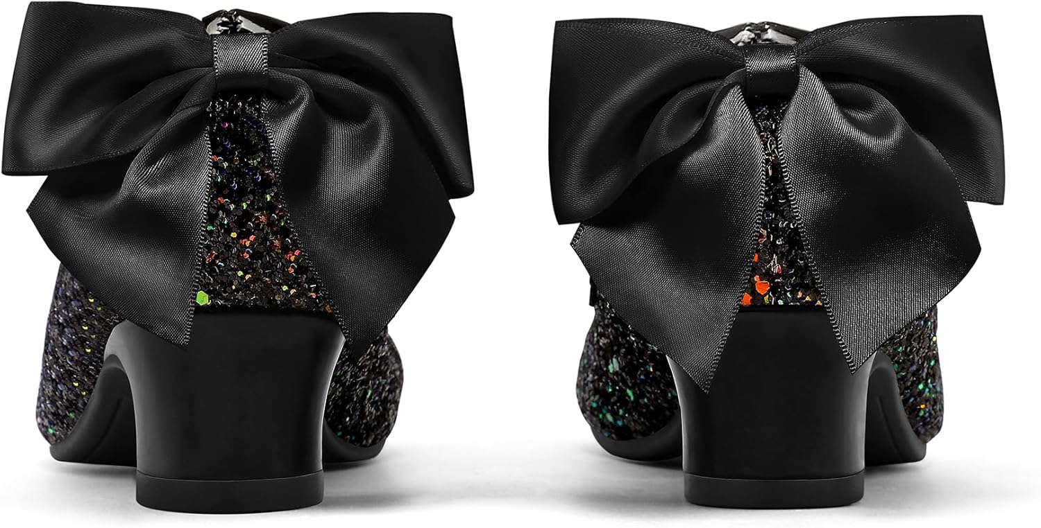K KomForme Girls Dress Shoes Glitter Mary Jane Pumps with Bow, Low Heel Party Wedding Princess Shoes (Toddler/Little Kids/Big Kids) - Image 3