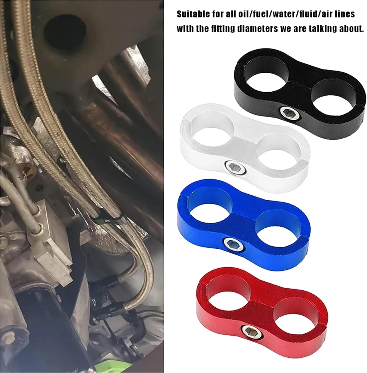 12pcs Fuel Line Clamp Hose Separator Clamp AN4 AN6 AN8 AN10 Billet Oil Fuel Water Hose Tube Seprator Divider Clamps Line Separators Kit Hose Separators Bracket(Silvery an4)