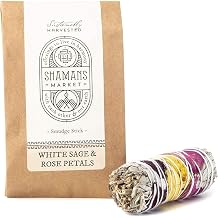 Shamans Market White Sage & Rose Petal Smudge Stick - California White Sage Wrapped with Rose - Cleansing Bundle for Smudging