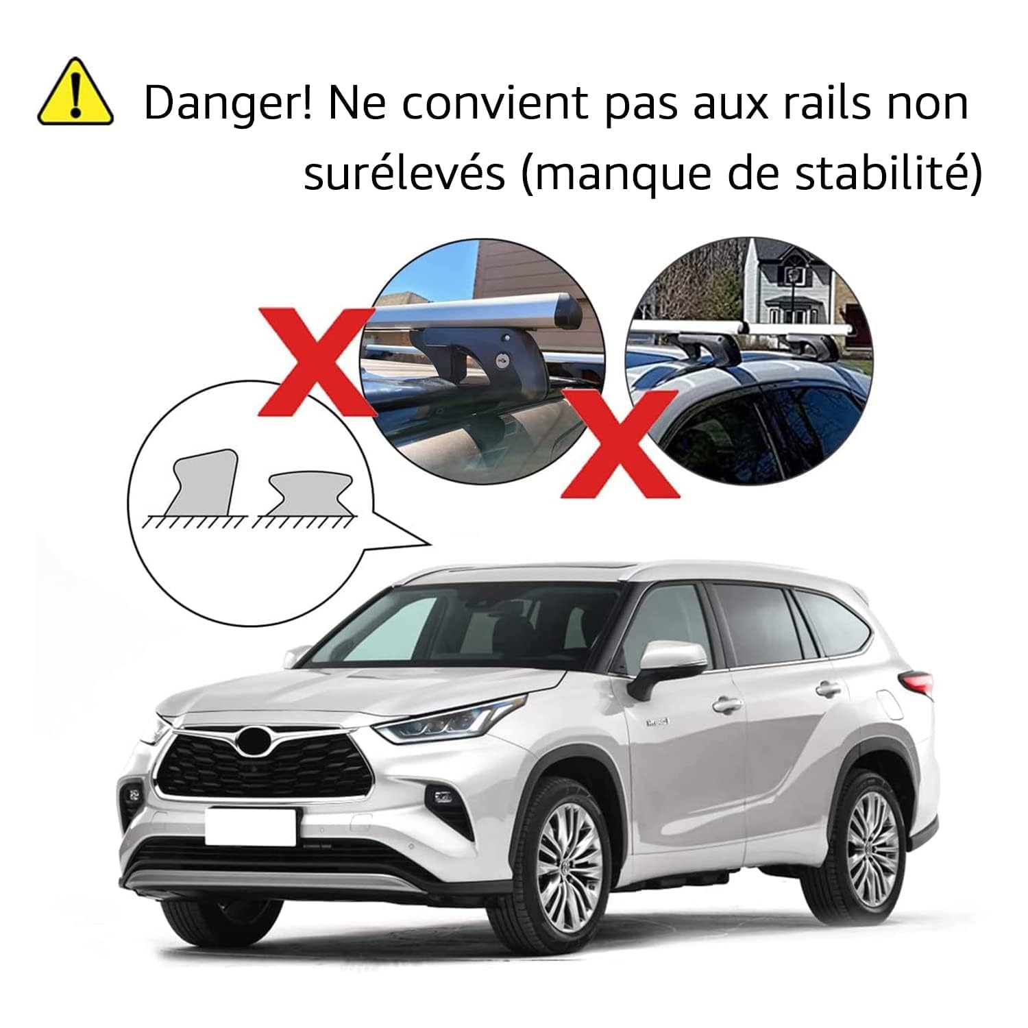 Amazon Basics Barres de toit à rails transversaux 132 cm, pouvant accueillir jusqu'à 117 cm de distance entre les rail latéraux surélevés avec espace, lot de 2, noir/argenté