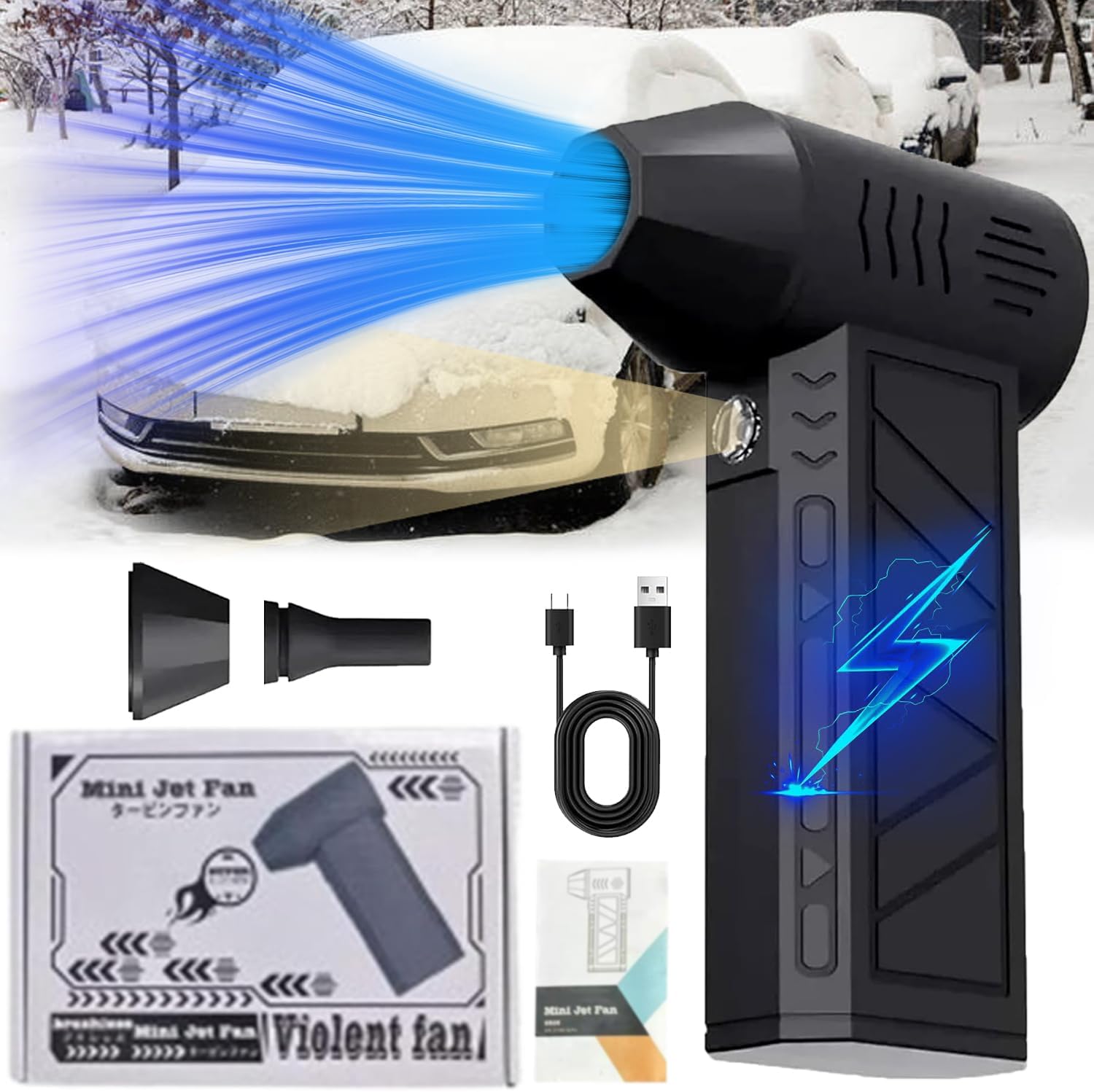 Snow Whiz LED Turbo Blower – Mini Snow Blower for Cars (Black)