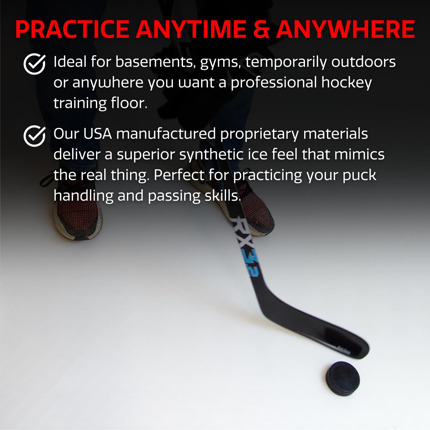 Big Floors Dryland Practice Hockey Interlocking Tile Kit, Training Aid for Stickhandling, Shooting, Passing and More - Single Tile (18