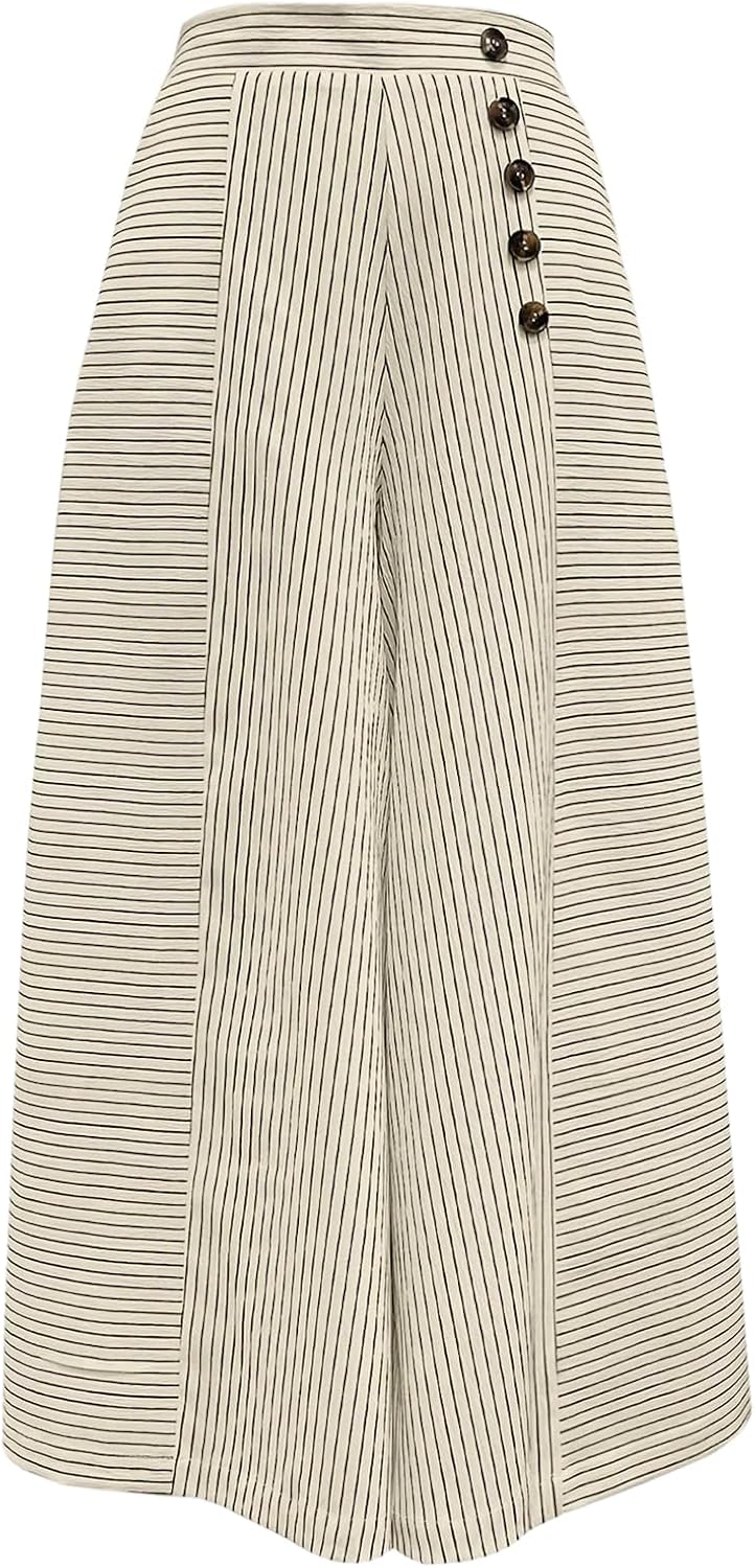 SHENHE Women's Striped Wide Leg Pants Culottes Elastic High Waisted Casual Palazzo Pants