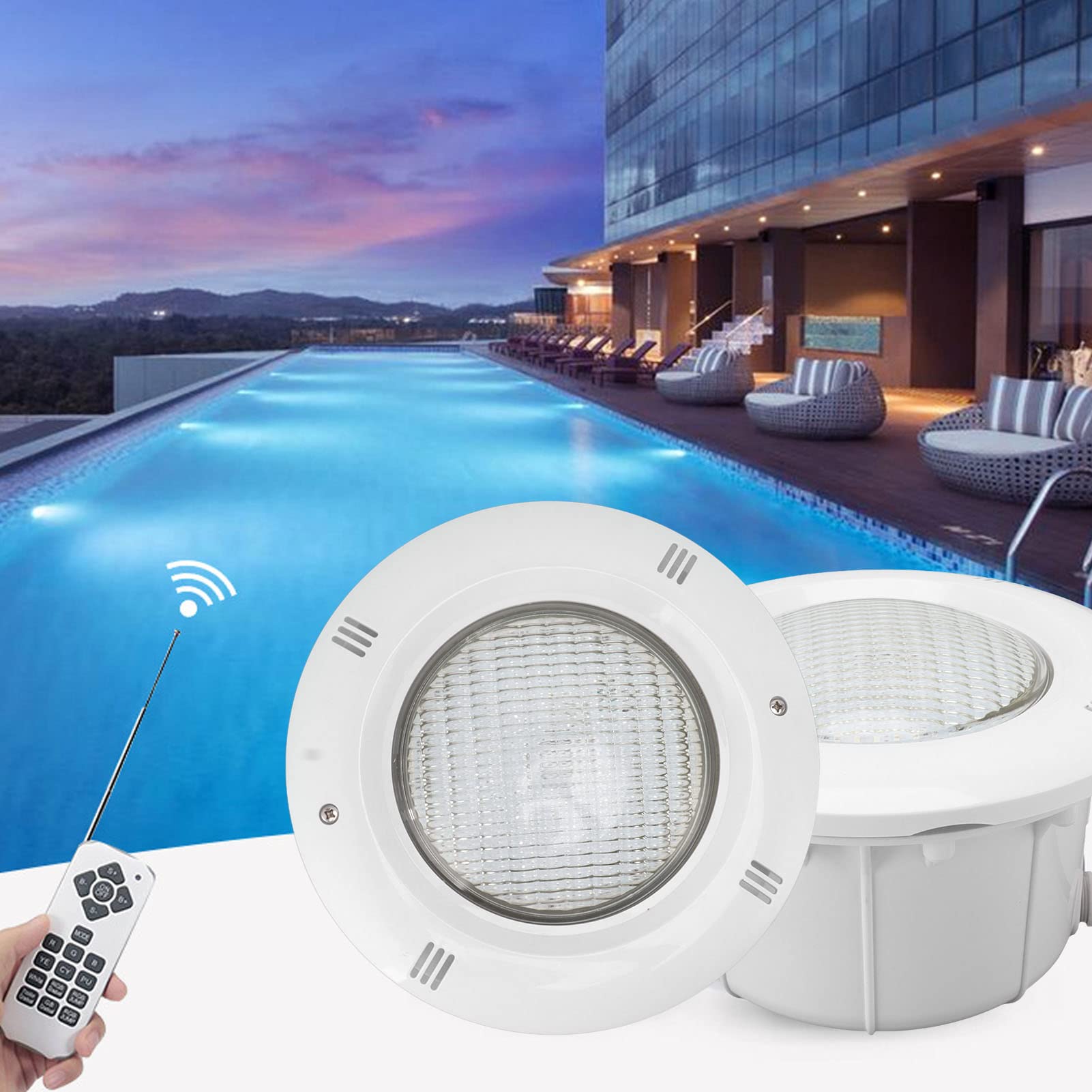 Ejoyous 18W RGB-LED-Schwimmbadleuchte, PC-ABS-LED-Unterwasser-Schwimmbadleuchte, AC12V-Fernbedienung IP68 Eingebettetes Design für Pools, Brunnen, Teiche