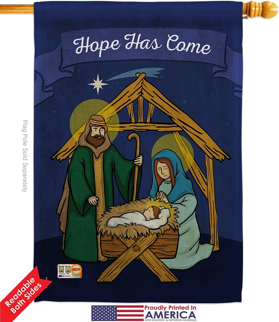 Breeze Decor Hope Has Come House Flag Winter Nativity Three King Religious Holy Family Season Wintertime Christian Decoration Banner Small Garden Yard Gift Double-Sided, Made in USA
