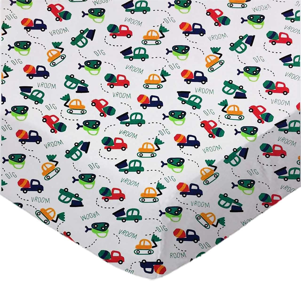 SheetWorld Youth Bed Sheet Set 33 x 66, 100% Cotton Jersey Construction Cars, Made in USA