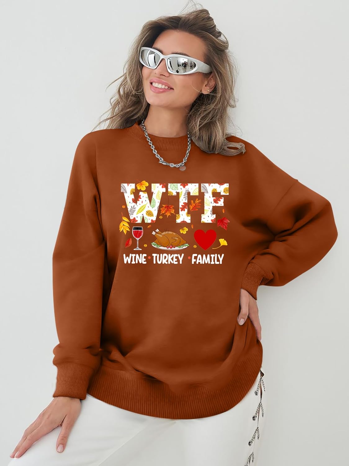 Thanksgiving Sweatshirts for Women: Turkey Graphic Tee Shirts Fall Long Sleeve Crew Neck Oversized Pullover Tops - Image 3