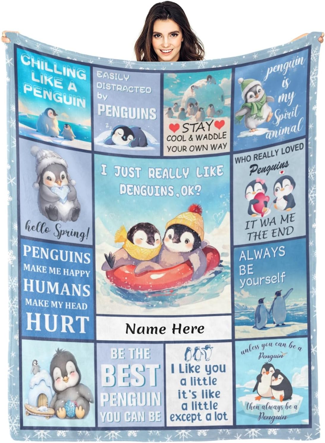 Custom Blanket with Penguins, Personalized Name Blankets for Room Decor Aesthetic Gifts, 60"x80"