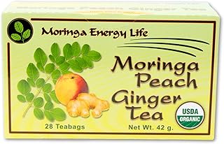 Moringa Peach Ginger Tea 28 tea bags (Keto, Detox, Paleo, Vitamin & Minerals, Vegan, Gluten-Free, Non-GMO, Herbal, Caffeine-Free)