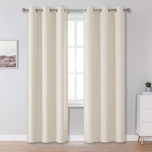 DUALIFE Grommet Curtains 2 Panels - Room Darkening Doorway Curtain Panels Window Covering Drapery for Bedroom Closet Door, Cream Beige,34 by 90 Inches Long