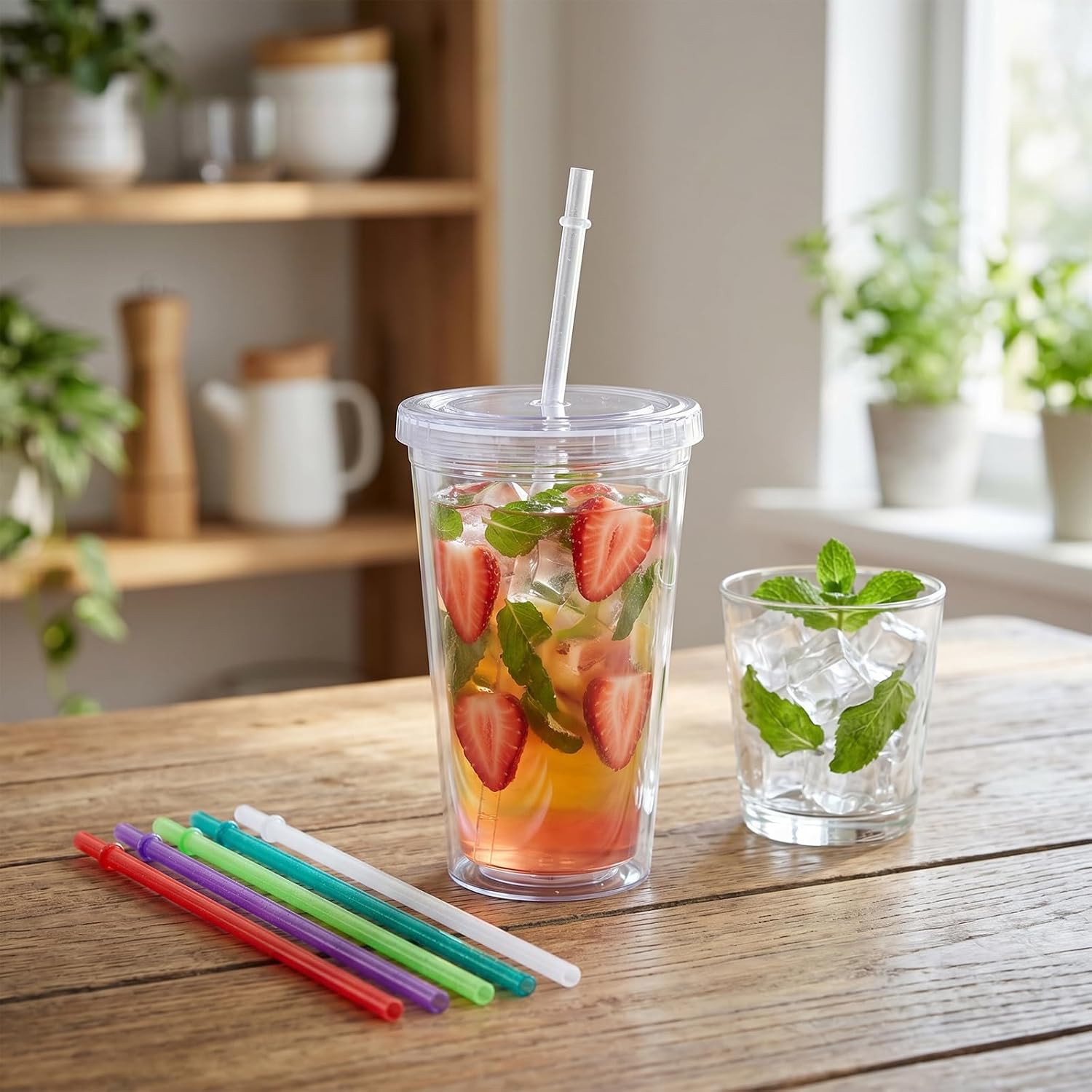300PCS Glitter Reusable Straws Clear Drinking Straws 9 Inch Long Hard Plastic Straw