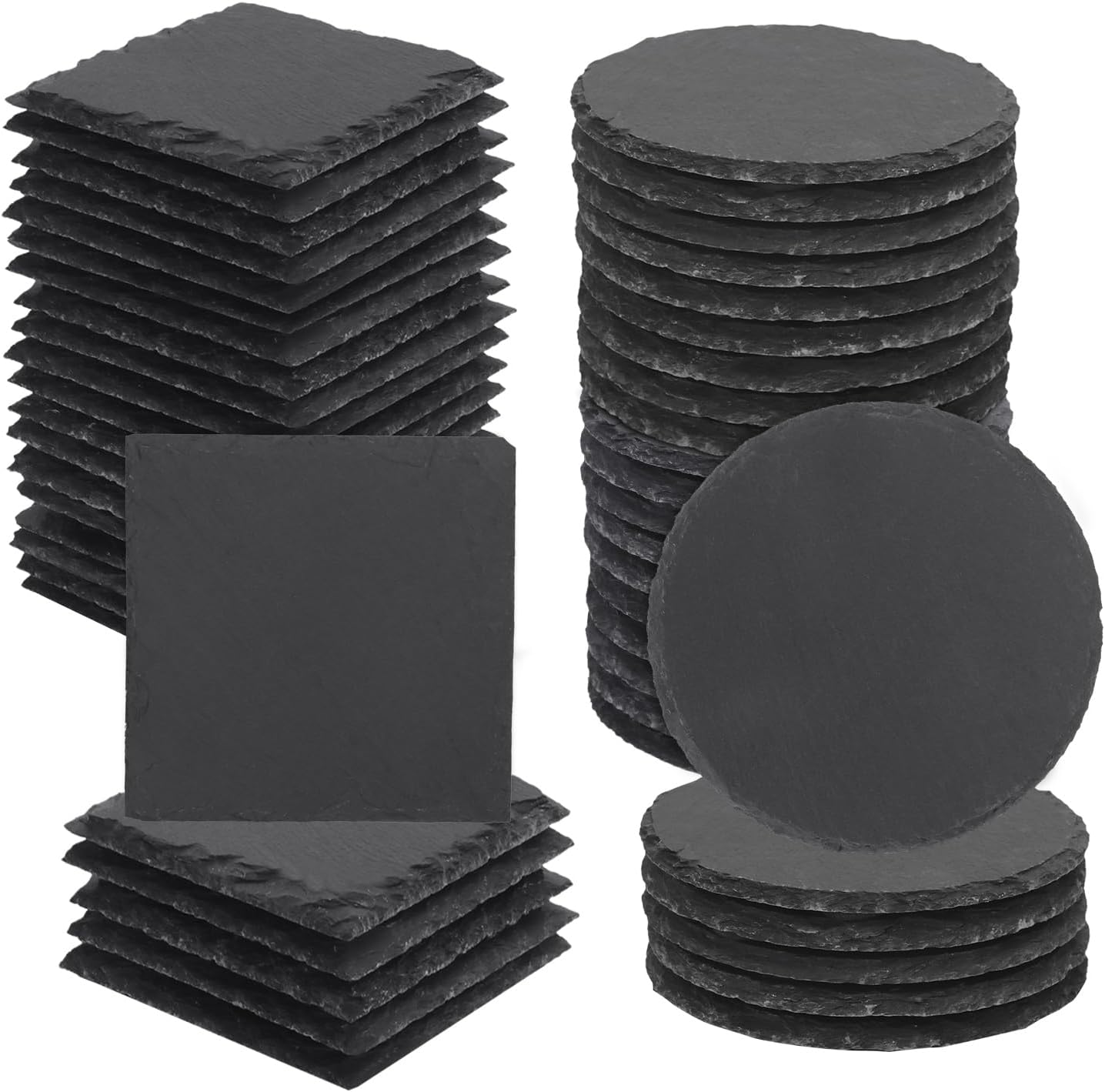 50 Pack 4 Inch Slate Coasters for Drinks, Black Stone Coasters with Anti-Scratch Bottom, Ideal for Home Decor, Bar, Housewarming Gifts, and Laser Engraving KUKLIPJIM