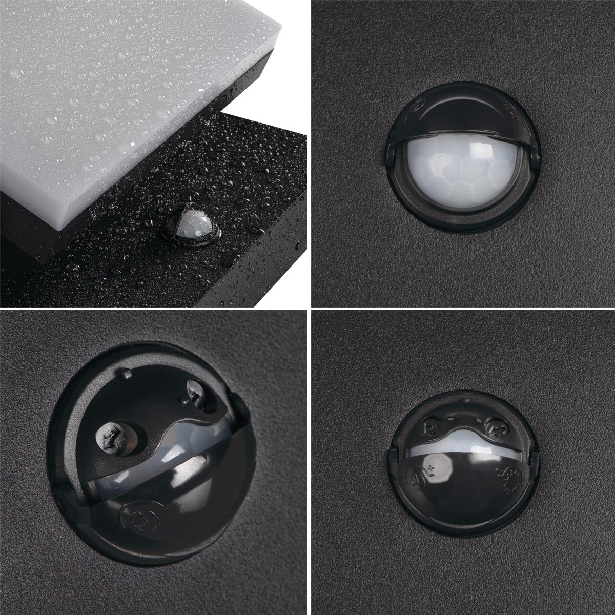 Applique murale extérieure LED XERTO avec détecteur de mouvement – ​​Éclairage de façade extérieur LED 20 W, CCT 3000 K/4000 K/6500 K, orientable à 320°, 1800 lm, IP44, aluminium noir