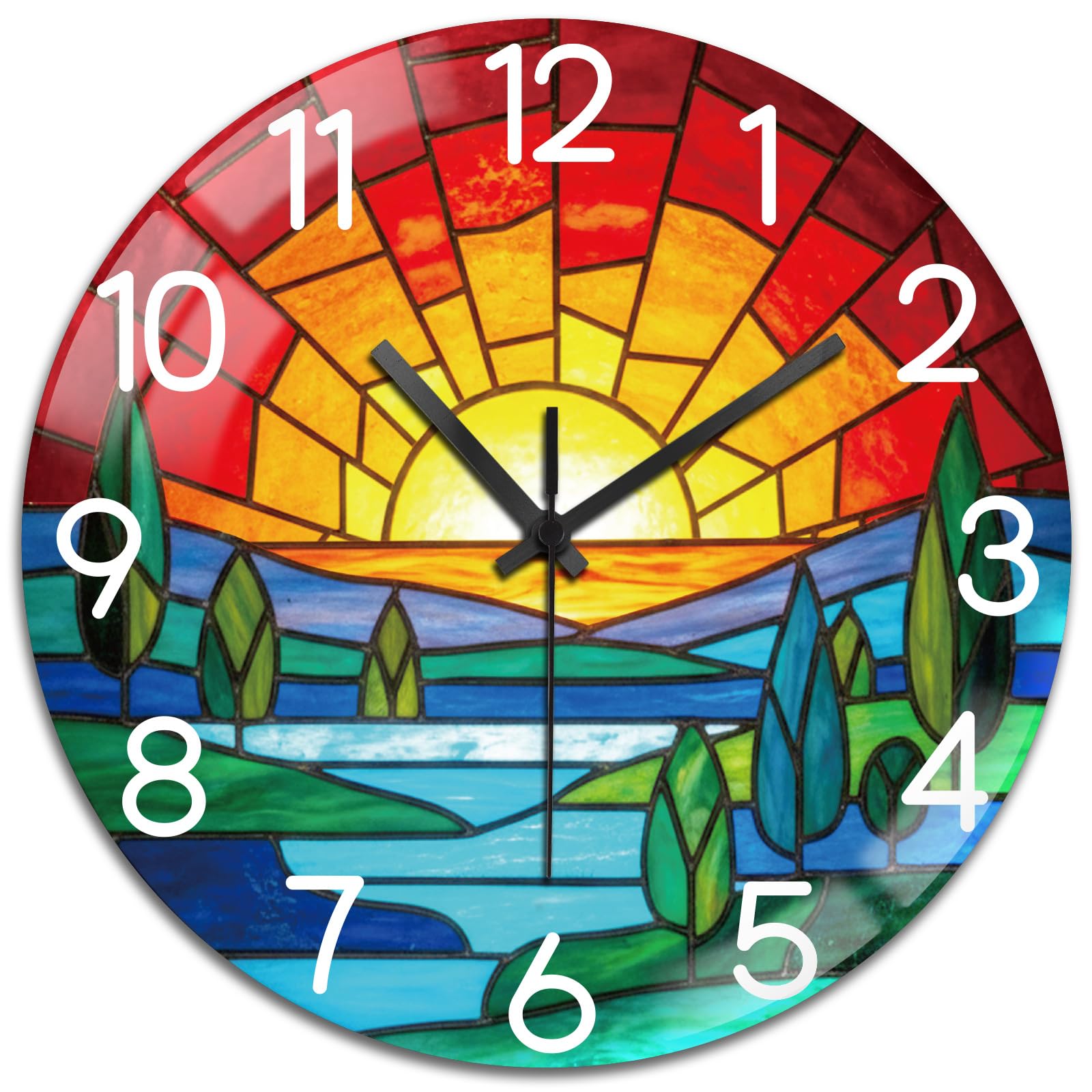 peacoblue Wall Clocks Battery Operated Bohemian Sunset 12 Inch Glass Round Wall Clock Non Ticking for Kitchen Living Room Dining Room Bedroom and Bathroom Decor Accessories (battery not included)