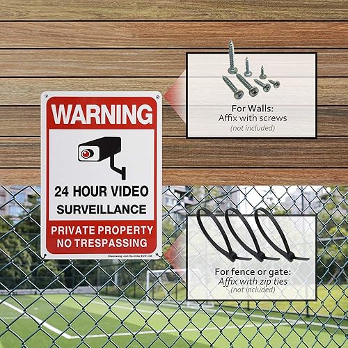 Miniatura 5 de Sheenwang Paquete de 2 letreros de propiedad privada sin tropiezos, letreros de videovigilancia para exteriores, impresión UV, aluminio libre de