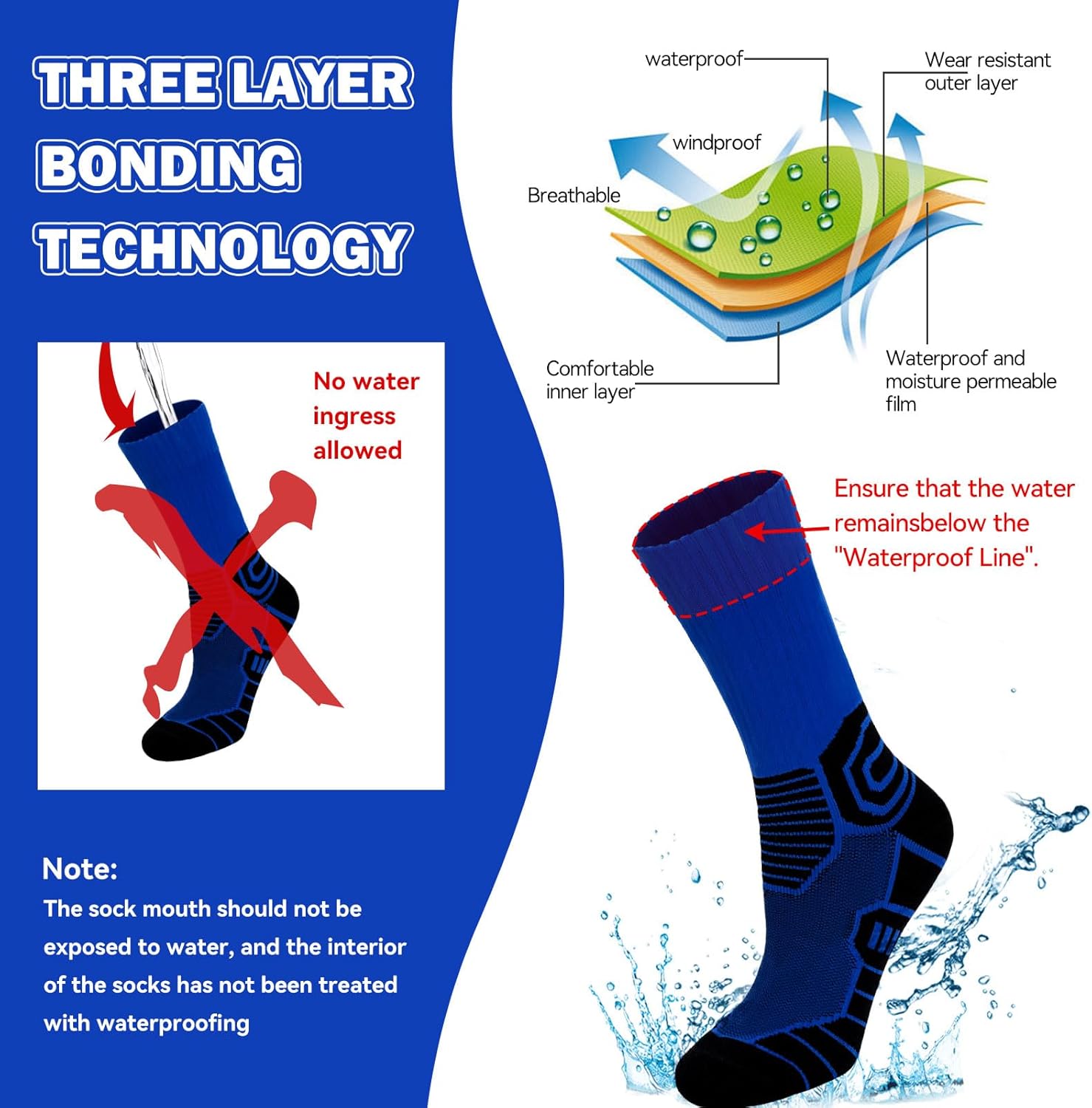 LEOSTEP Waterproof Socks for Men and Women,Outdoor Breathable Socks for Hiking, Wading, Skating, Skiing, Camping - Image 3