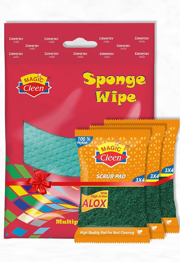 Magic Cleen Sponge Wipe (3pcs) and Nylon Scrub Pad 3 x 4 (3pcs)