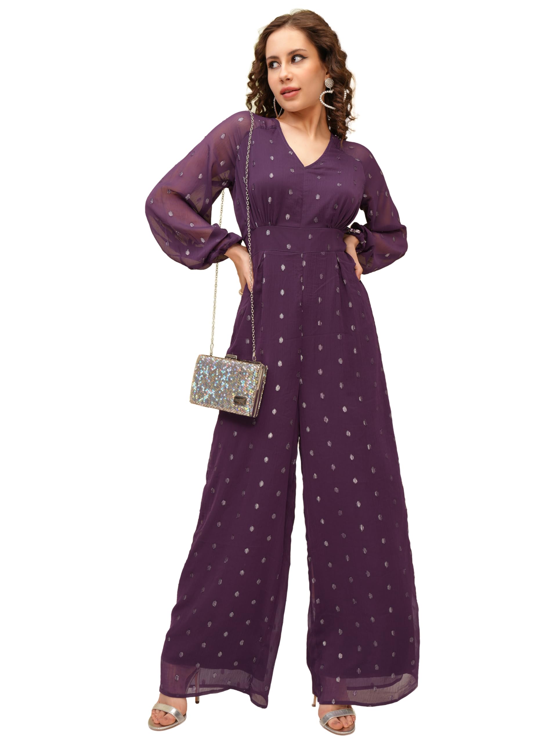 tokyo talkies Women's Long Sleeves V-Neck Self Design Jumpsuit |Stylish | Casual-picture-18