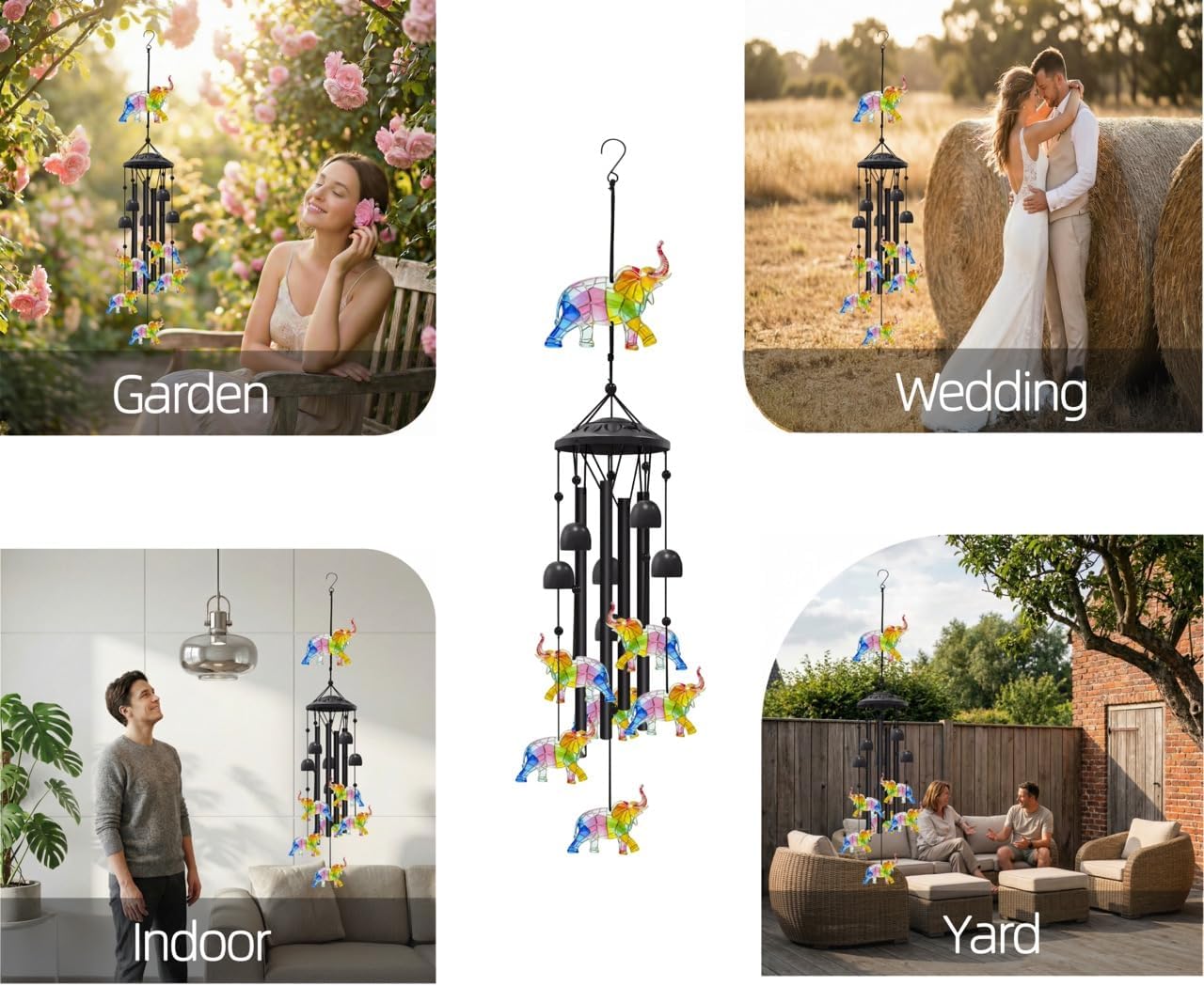 35.4" Elephant Wind Chimes for Outside, Metal Windchimes, Elephants Wind Chime Garden Decor, Mothers Day Birthday Memorial Gifts for Mom Grandma Wife, Durable Outdoors Decor