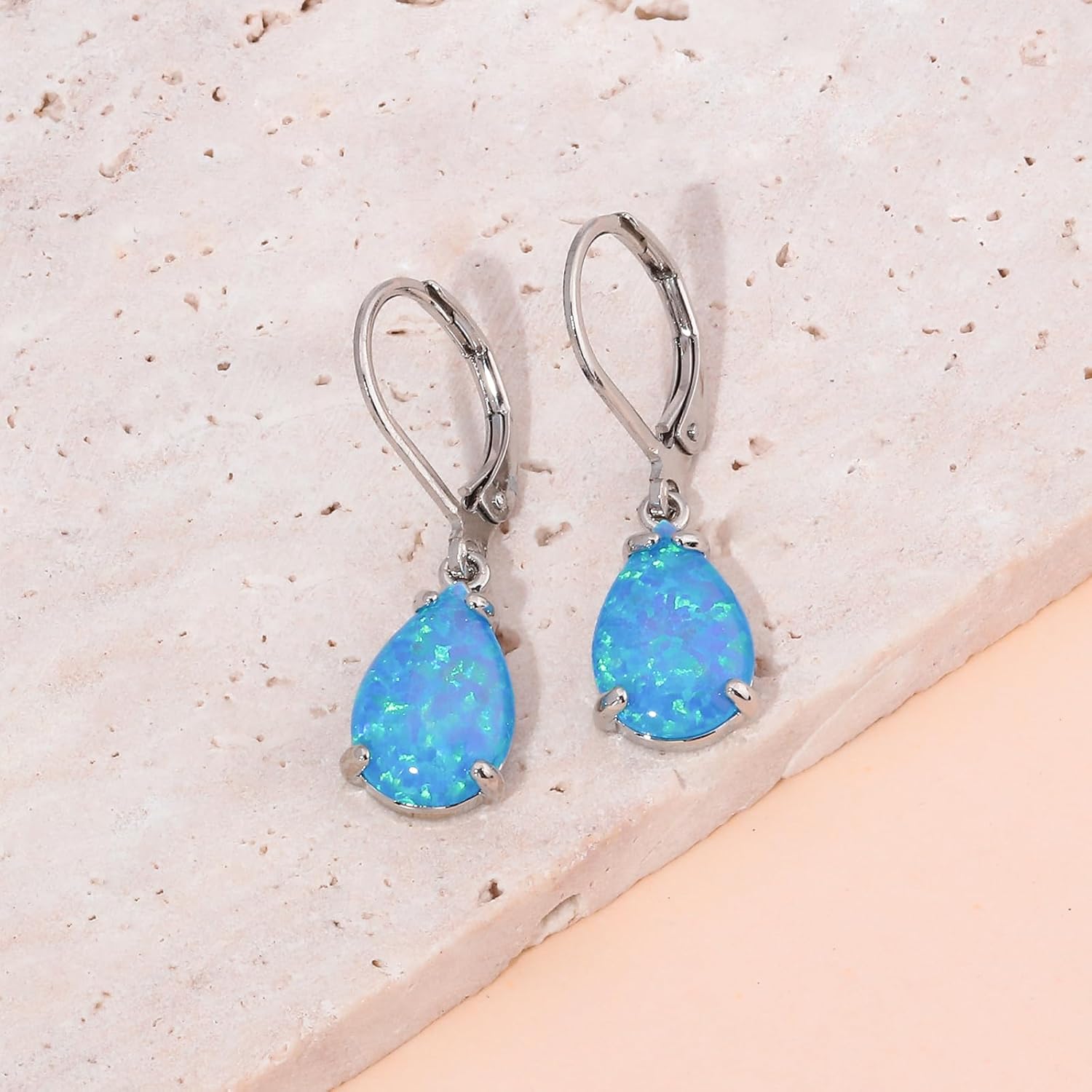 CiNily Teardrop Leverback Dangle Earrings for Women Hypoallergenic Created Fire Opal Pendant Drop Earrings 14K White/Rose/Gold Hanging Lever Earrings Fashion Graduation Party Jewelry Gifts - Image 6