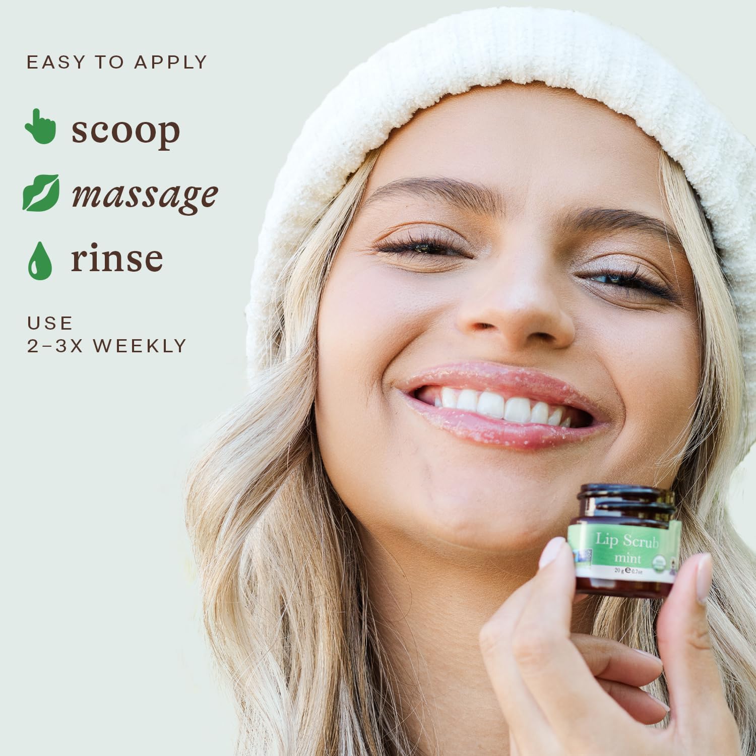 USDA Organic Lip Scrub Mint - Fabricado en Estados Unidos con ingredientes naturales, exfoliante hidratante para labios secos, exfoliante exfoliante de azúcar labial para labios suaves, pequeños 7
