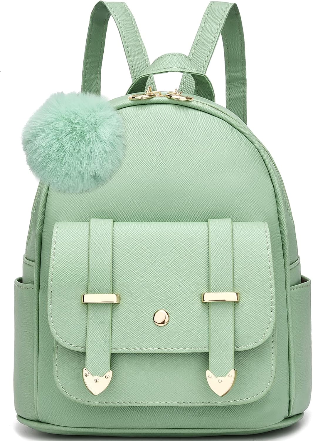 I IHAYNER Girls Fashion Backpack Mini Backpack Purse for Women Teenage Girls Purses PU Leather Pompom Backpack Shoulder Bag