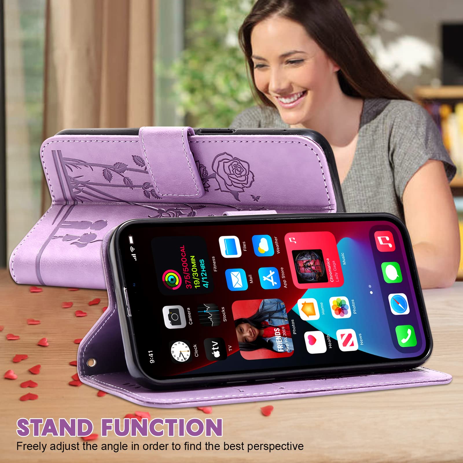 IPhone 16e Case - Wallet Folio Flip Crossbody Phone Case - Custodia Per Telefono A Portafoglio, Fiore Di Farfalla In Rilievo, Copertura Protettiva In Pelle, Con Cinturino Da Polso E Cinturino - Foto 14