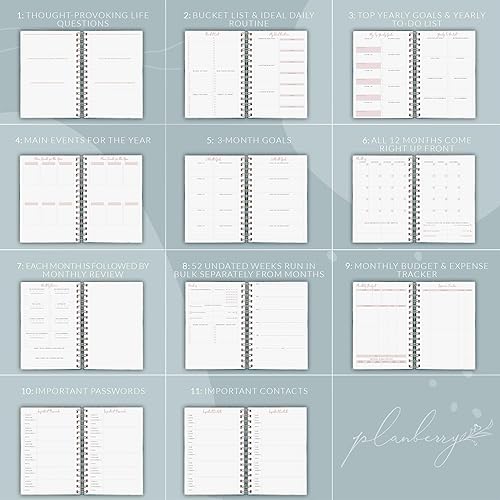 Miniatura 6 de PLANBERRY Planificador semanal premium Organizador de vida sin fecha y planificador de presupuesto Gestión del tiempo, establecimiento de