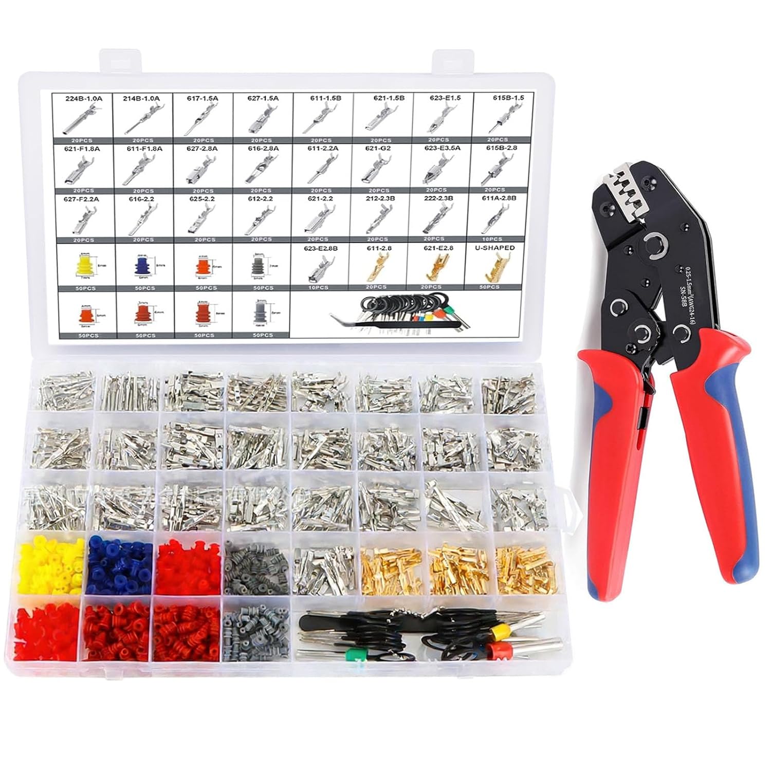 Automotive Pin Connectors Kit - 28 Types 969pcs Electrical Terminal Pins Kit with Crimp Tool Male&Female Wire Connector Terminal Wire Harness, 1/1.5/1.8/2.2/2.3/2.8/3.5mm