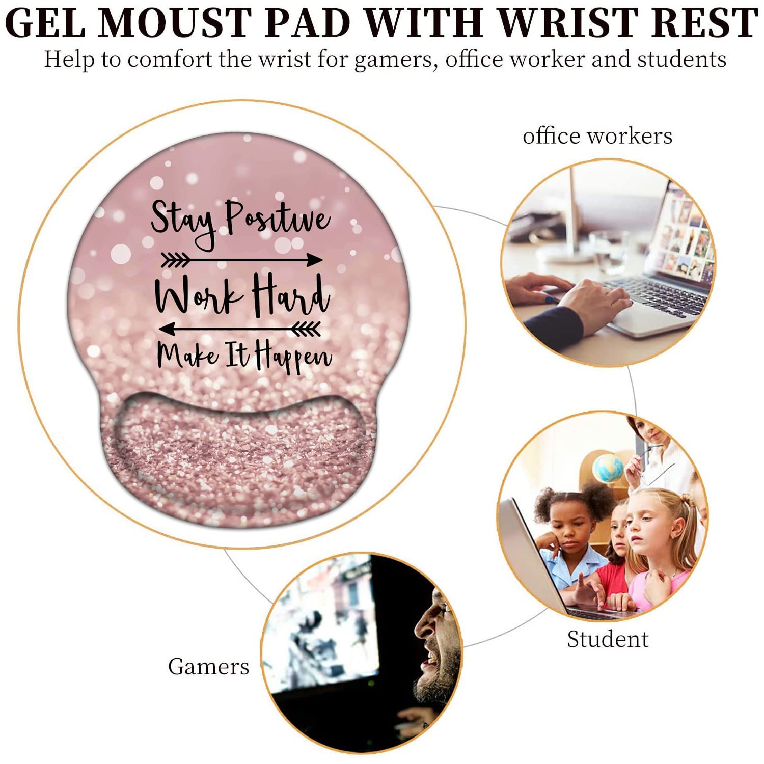 Tappetino per mouse con supporto per il polso in gel, ergonomico, con supporto per il riposo, tappetino per mouse per casa, ufficio, lavoro, sollievo dal dolore + sottobicchiere, resta positivo