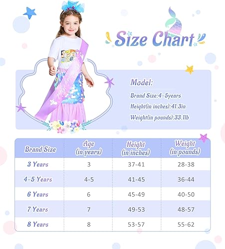 Miniatura 6 de Disfraz de sirena de cumpleaños para niña, ropa de princesa para niñas pequeñas, 4 piezas, disfraz de cumpleaños de sirena, regalo para niñas