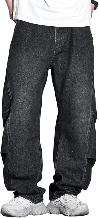 Mens Plus Size Baggy Jeans Elastic Waisted Oversized Barrel Denim Pants Street Loose Denim Sweatpants 2XL-6XL