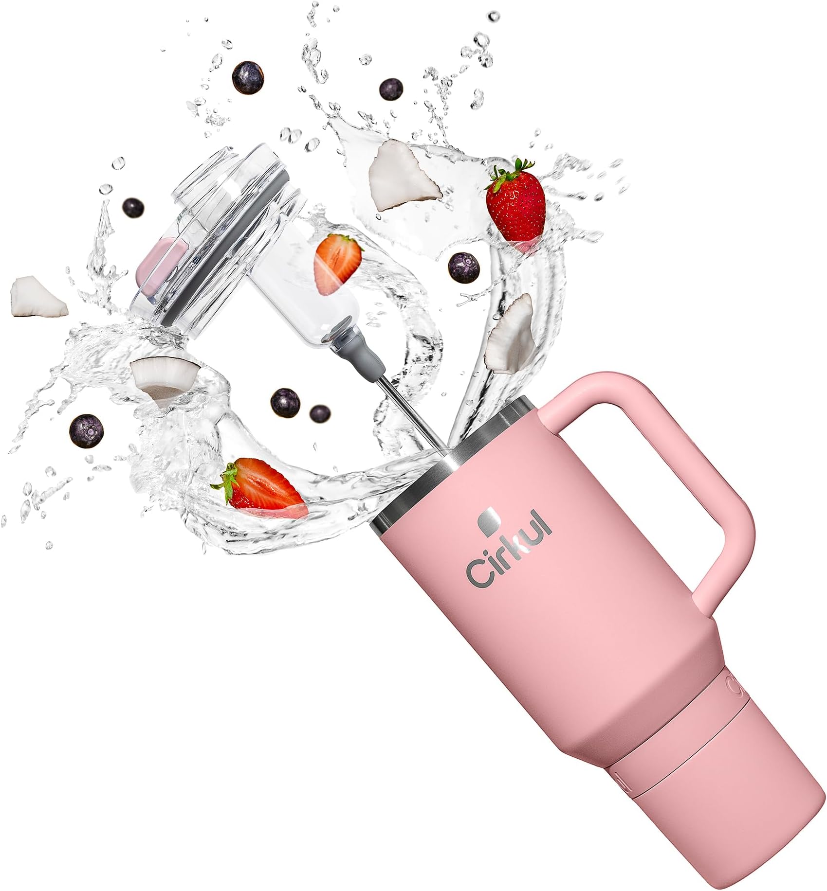 Cirkul 40oz. Blush Stainless Steel Tumbler with Handle, All-Day StrawSip™, Double-Wall Insulated